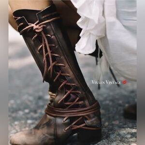 FREEBIRD DISTRESSED LEATHER 'CASH' LACE UP TALL HEELED BOOTS IN STONE